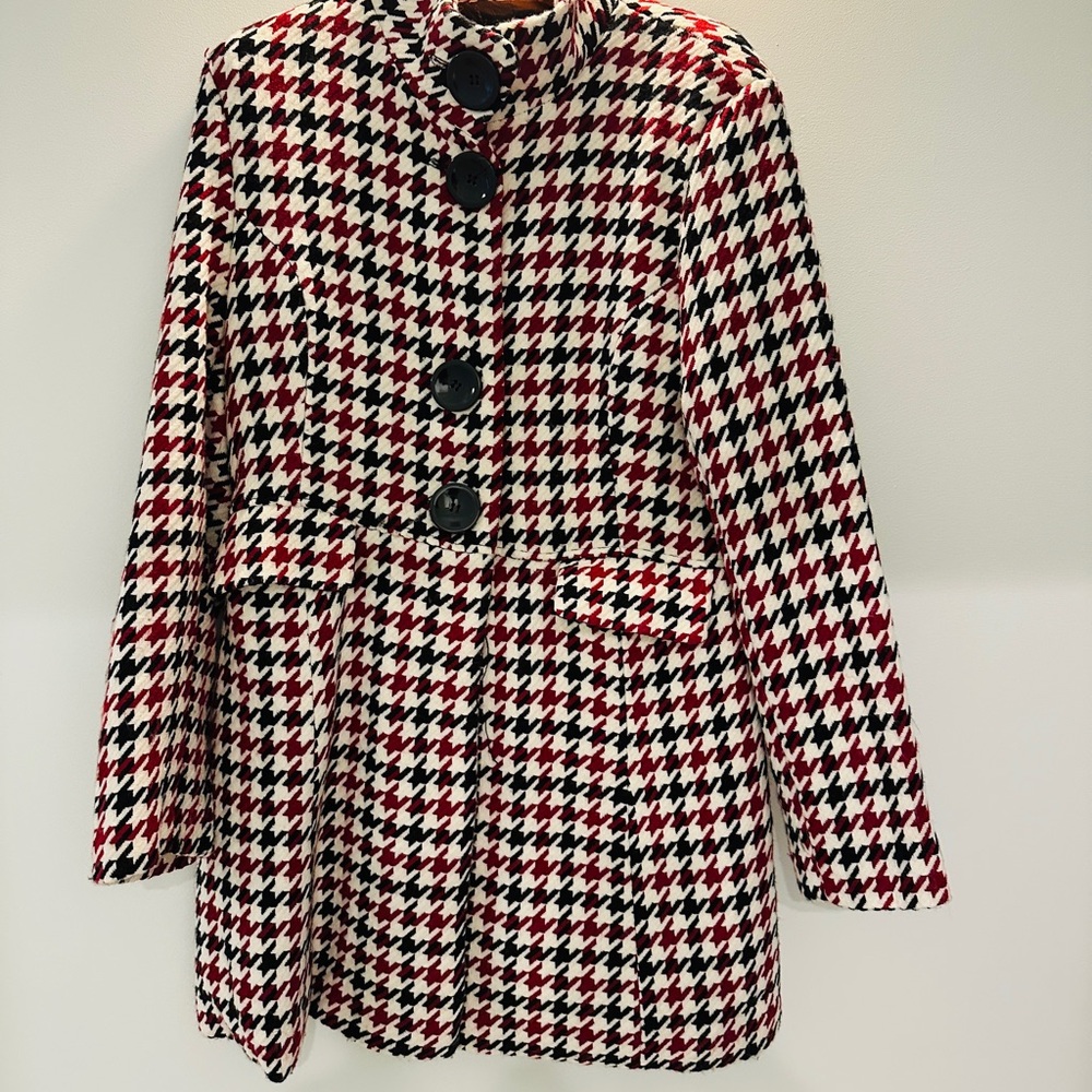 Last Kiss Black and Red Houndstooth Pea Coat